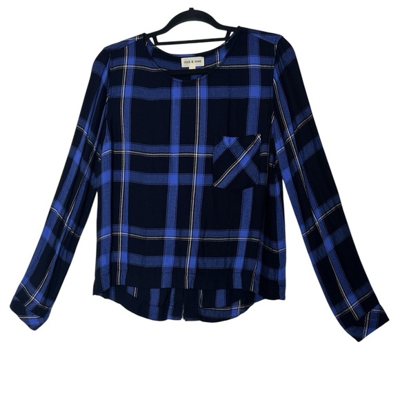 cloth & stone Tops - Anthropologie Cloth & Stone Top Women's‎ Medium Blue Plaid Back Lacing Flannel